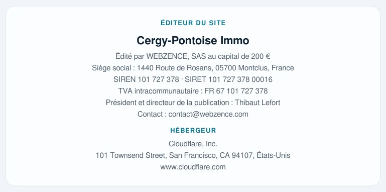 Coordonnées légales de l&rsquo;éditeur et de l&rsquo;hébergeur du site