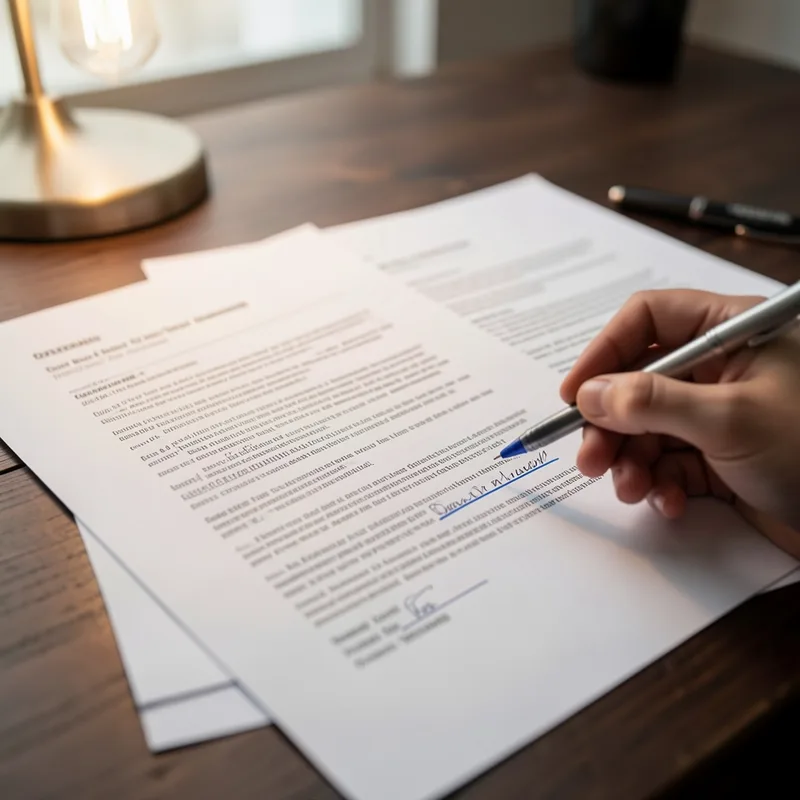 Contrat de location annoté au stylo sur une table en bois