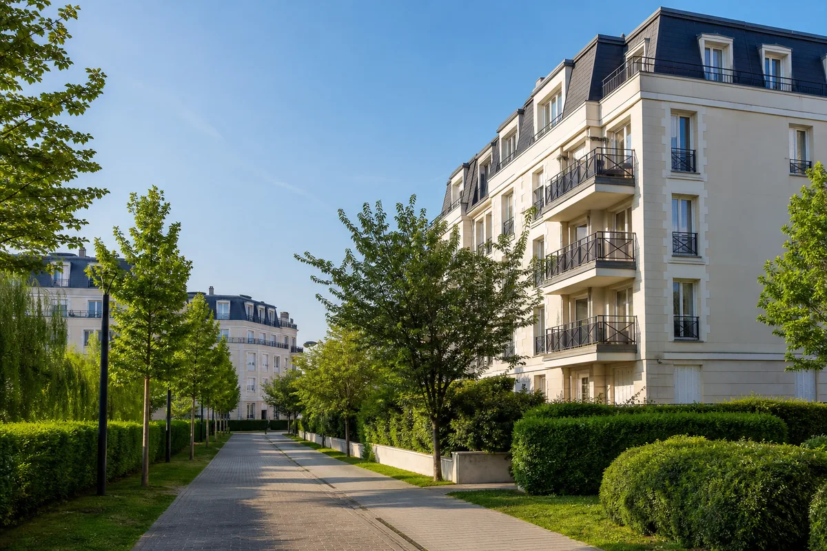 Immeubles résidentiels et espaces verts dans le quartier de Cergy-le-Haut