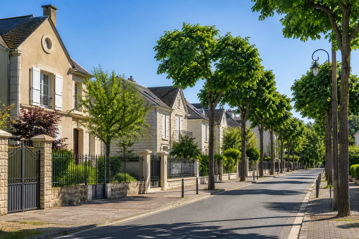 Vue aérienne des immeubles et des espaces verts de l'agglomération de Cergy-Pontoise